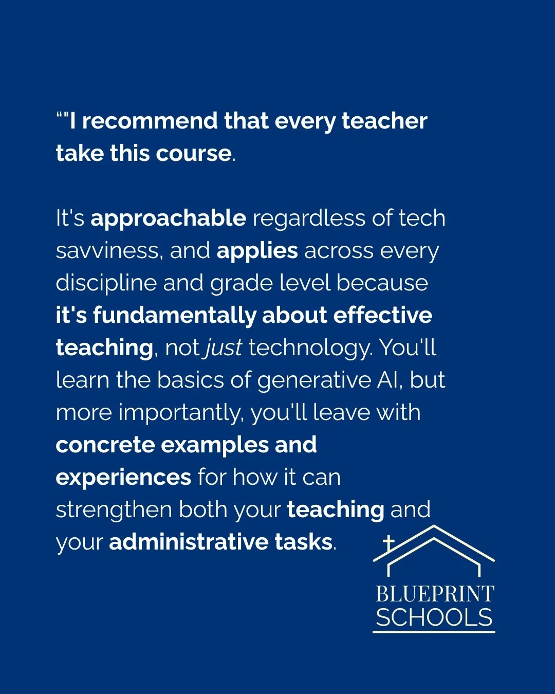 This is exactly why we created the course. AI isn&rsquo;t the goal&mdash;better teaching and better learning are. 

We want teachers to feel equipped to use AI thoughtfully, practically, and in ways that serve their students and their mission. Thanks