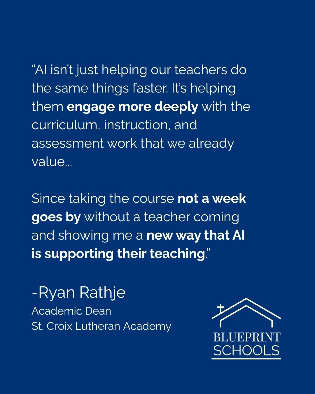 We love hearing how The AI Blueprint for Teachers is helping educators move beyond simply using AI tools and discover new ways to strengthen curriculum, instruction, and assessment.

A special thank-you to Ryan Rathje at @stcroixlutheran for sharing 
