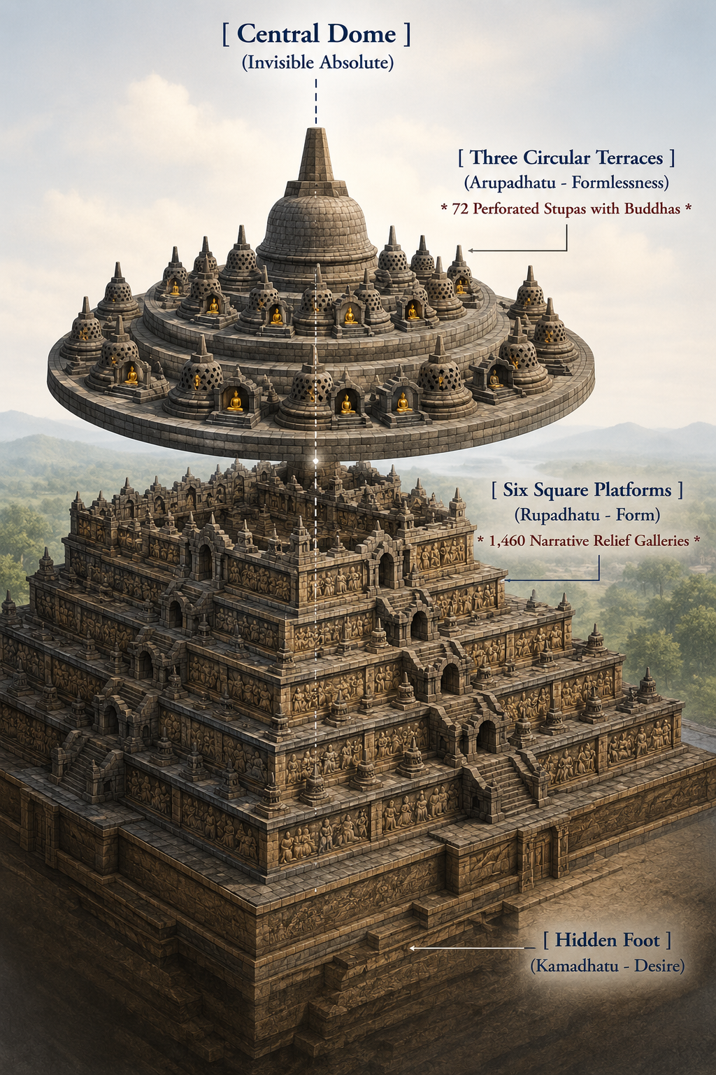 Architectural layers of borobudur temple