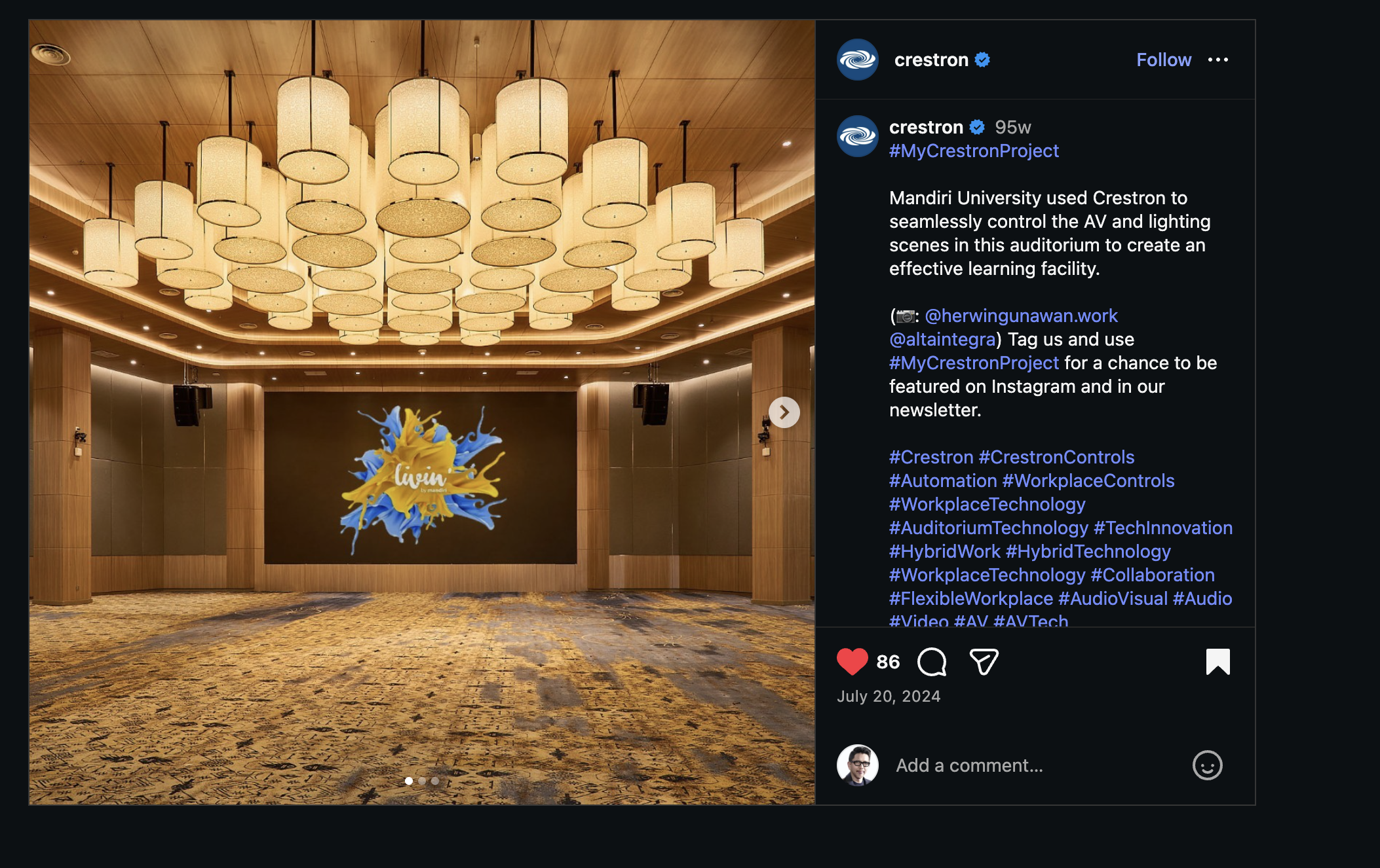 Herwin Gunawan Human-Centered Building Performance Consultant Crestron Project - Mandiri University Auditorium Jakarta Project