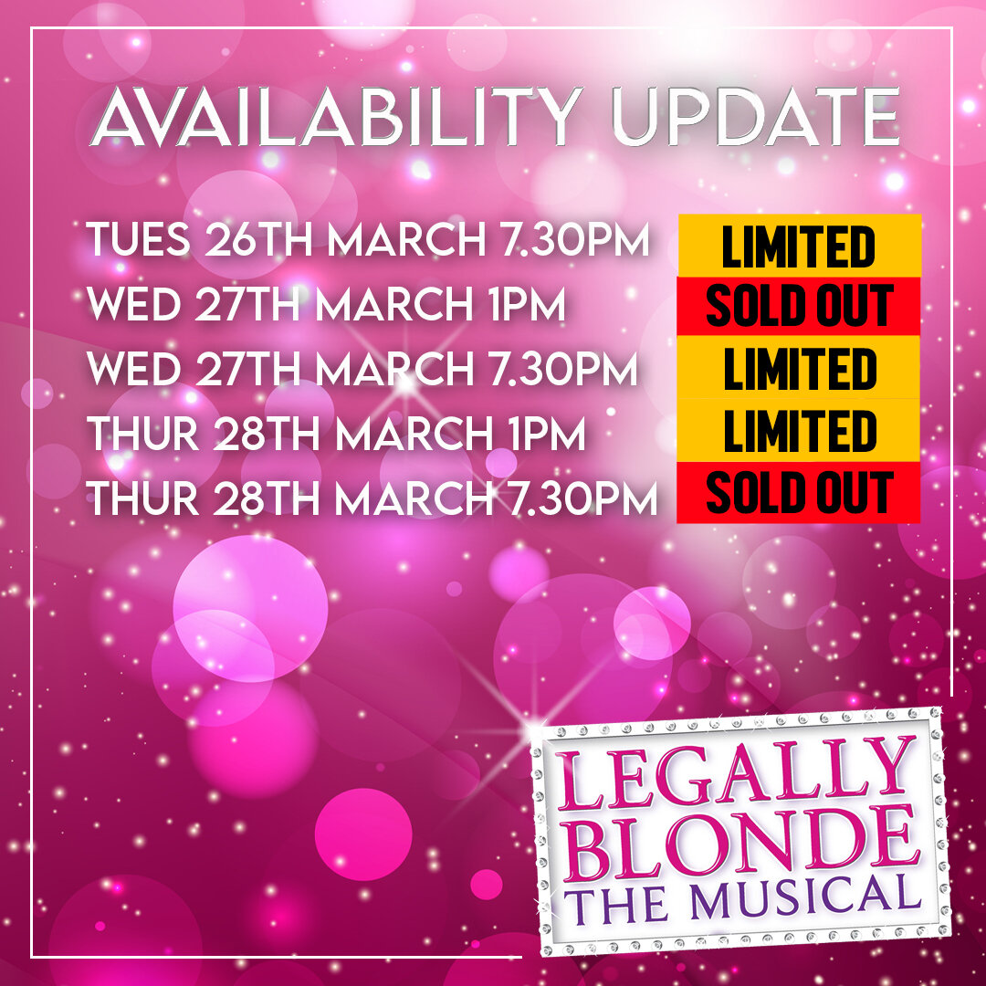 LEGALLY BLONDE&hellip;. OPENS TUESDAY!
BOOK NOW!! 

Our big musical Legally Blonde opens on Tuesday and tickets are almost gone!  Check out the latest availability below. 

But&hellip; OMIGOD what are you waiting for&hellip;  grab yours today!!

Join