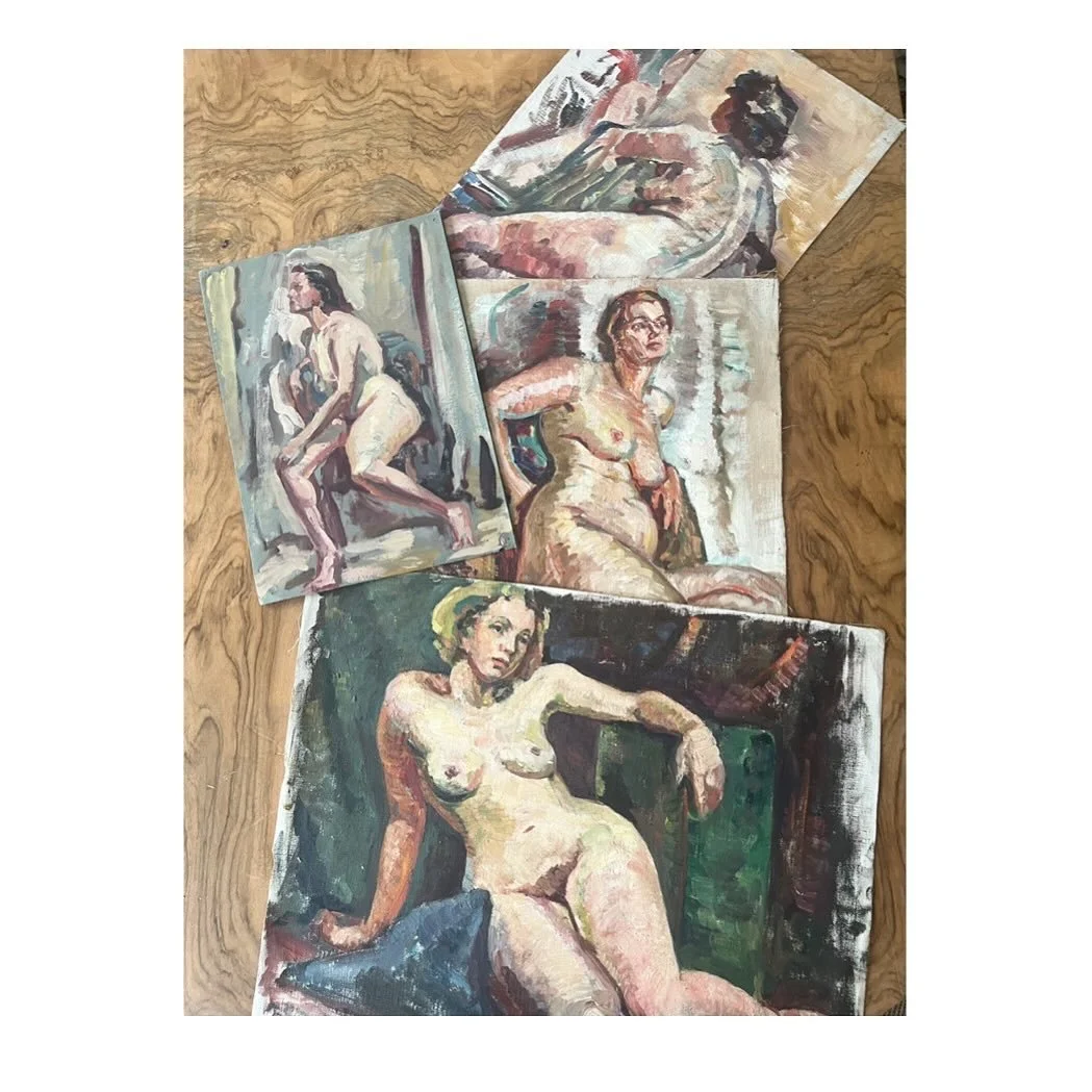 A collection of nudes off to the framers this morning. Wonder what the collective noun is for a groups of nudes??? Any idea? 
.
Nudies? Nudettes? A Nuddy?
