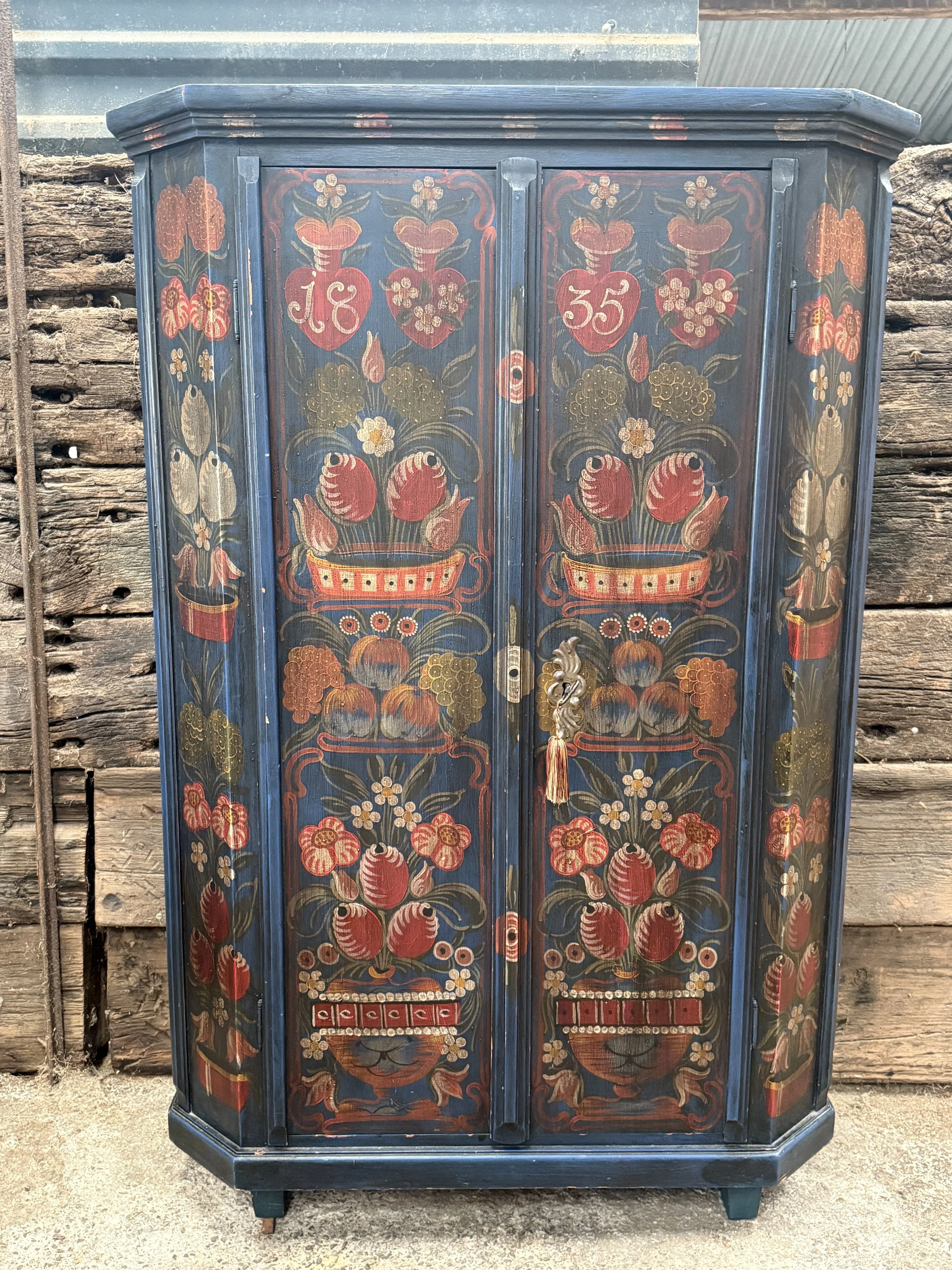 Hand painted Folk Style Cabinet - In Stock