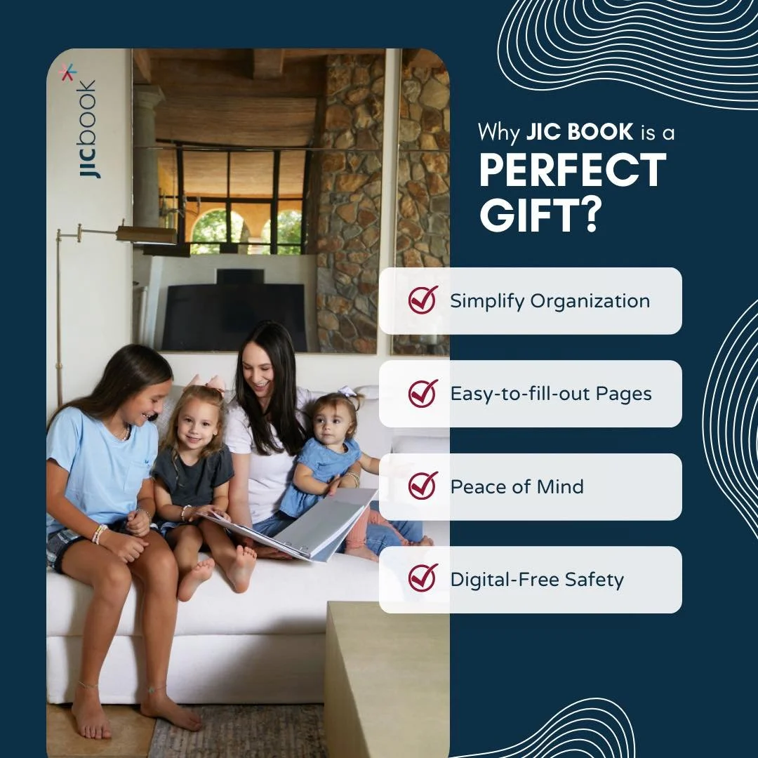 The perfect gift isn&rsquo;t flashy&mdash;it&rsquo;s thoughtful. 📘💙

JIC Book helps you organize life&rsquo;s essentials with easy-to-fill pages, digital-free safety, and peace of mind your loved ones will thank you for.

Because giving clarity is 