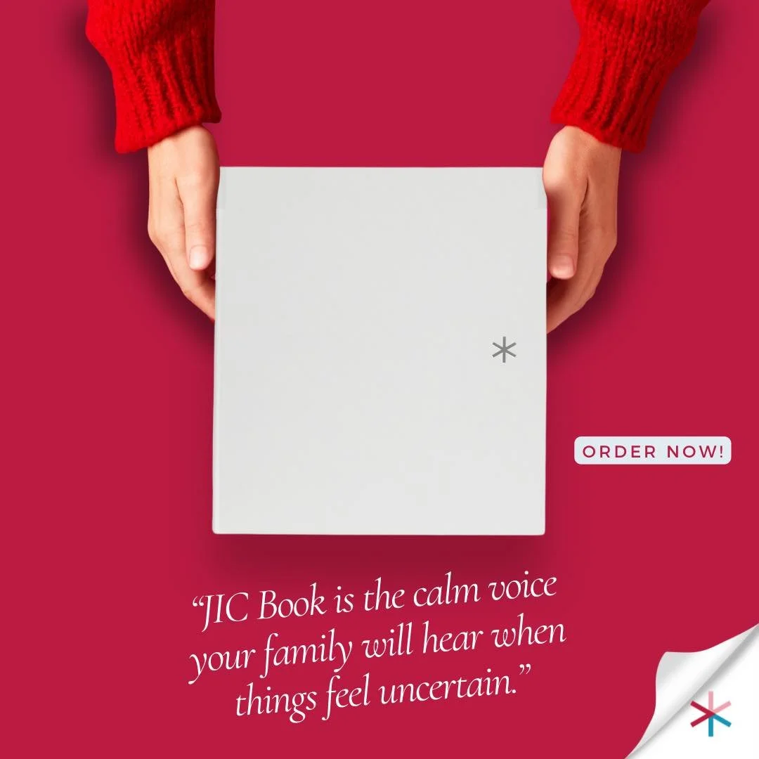 JIC Book is the calm voice your family will hear when things feel uncertain.

A simple way to keep life&rsquo;s important details organized, accessible, and ready when they matter most. 🤍

#JICBook #PeaceOfMind #FamilyFirst #BePrepared #LifeOrganize