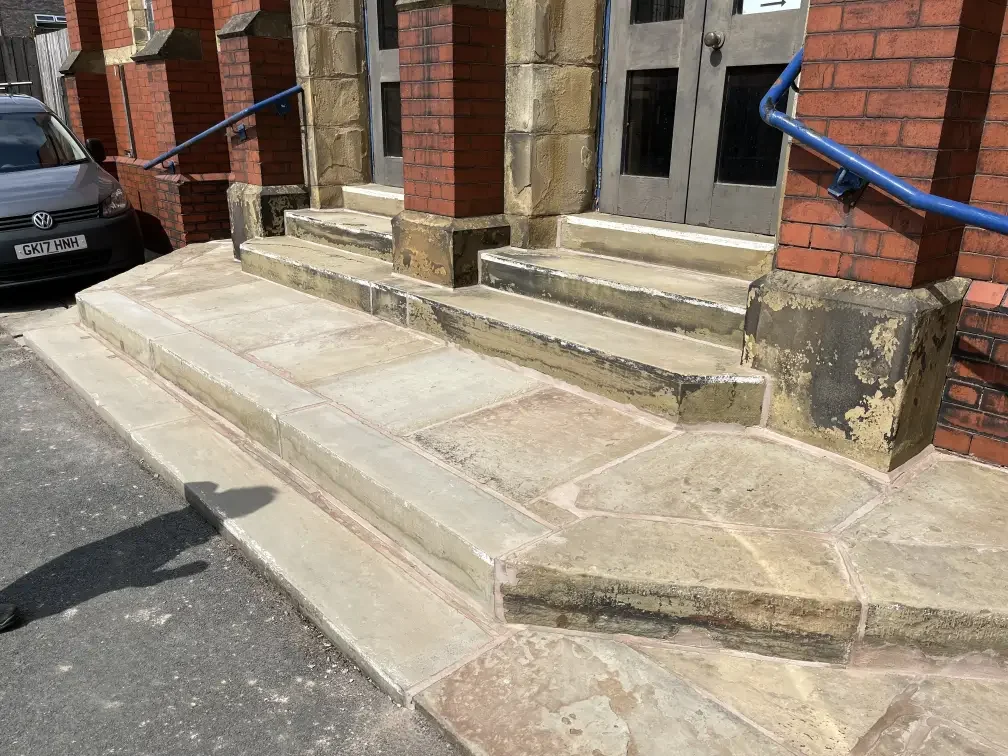 The front steps at Whitefield Methodist Church