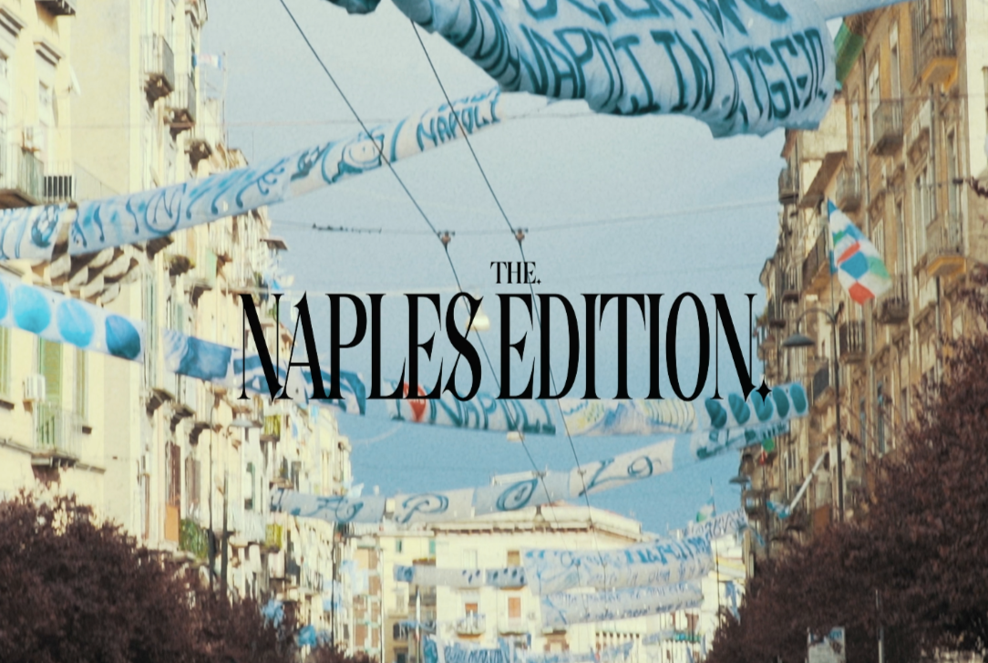 Blue and white banners in the streets of Naples