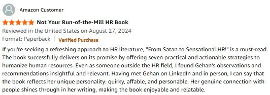 Book review for 'Not Your Run-of-the-Mill HR Book' on Amazon, praising its practical, humanized approach to HR literature.
