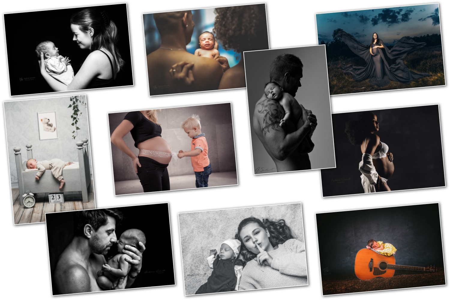 Ein Baby wird von zwei Erwachsenen gehalten. Die Szene hat einen verschwommenen Hintergrund.