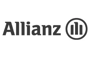 Allianz Logo mit schwarzer Schrift und einem schwarzen Kreis mit drei Balken