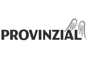 Logo mit dem Text »PROVINZIAL« und einer stilisierten silbernen Flügel- oder Bergsilhouette.