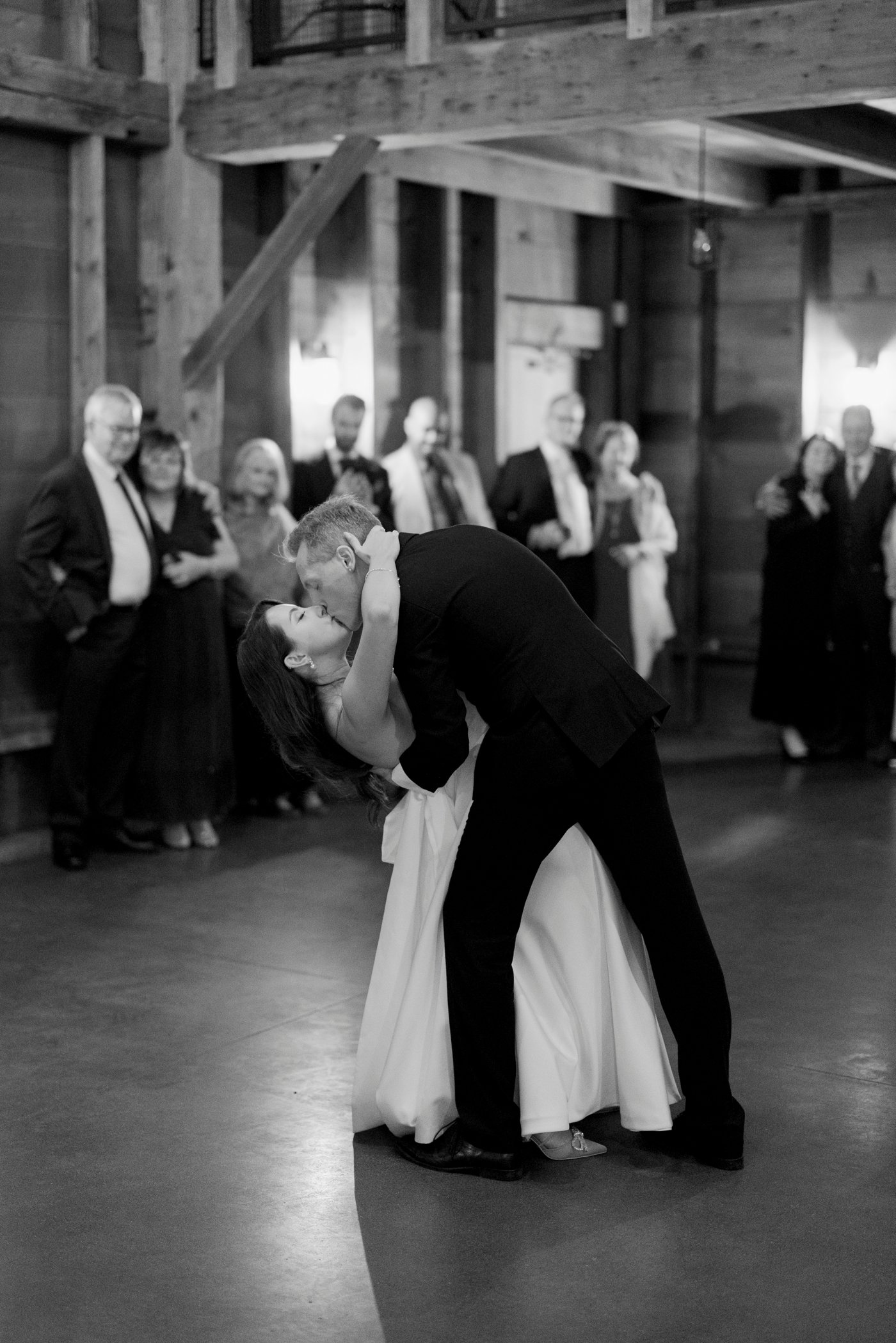 Bride and groom having their first dance at The Barns at Cave Spring Vineyard 