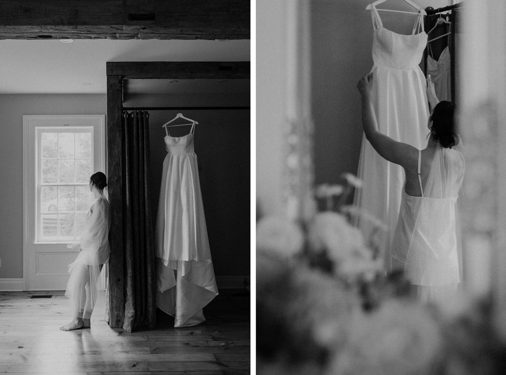 Bride getting ready for her wedding in the Ball's Falls Bridal Suite