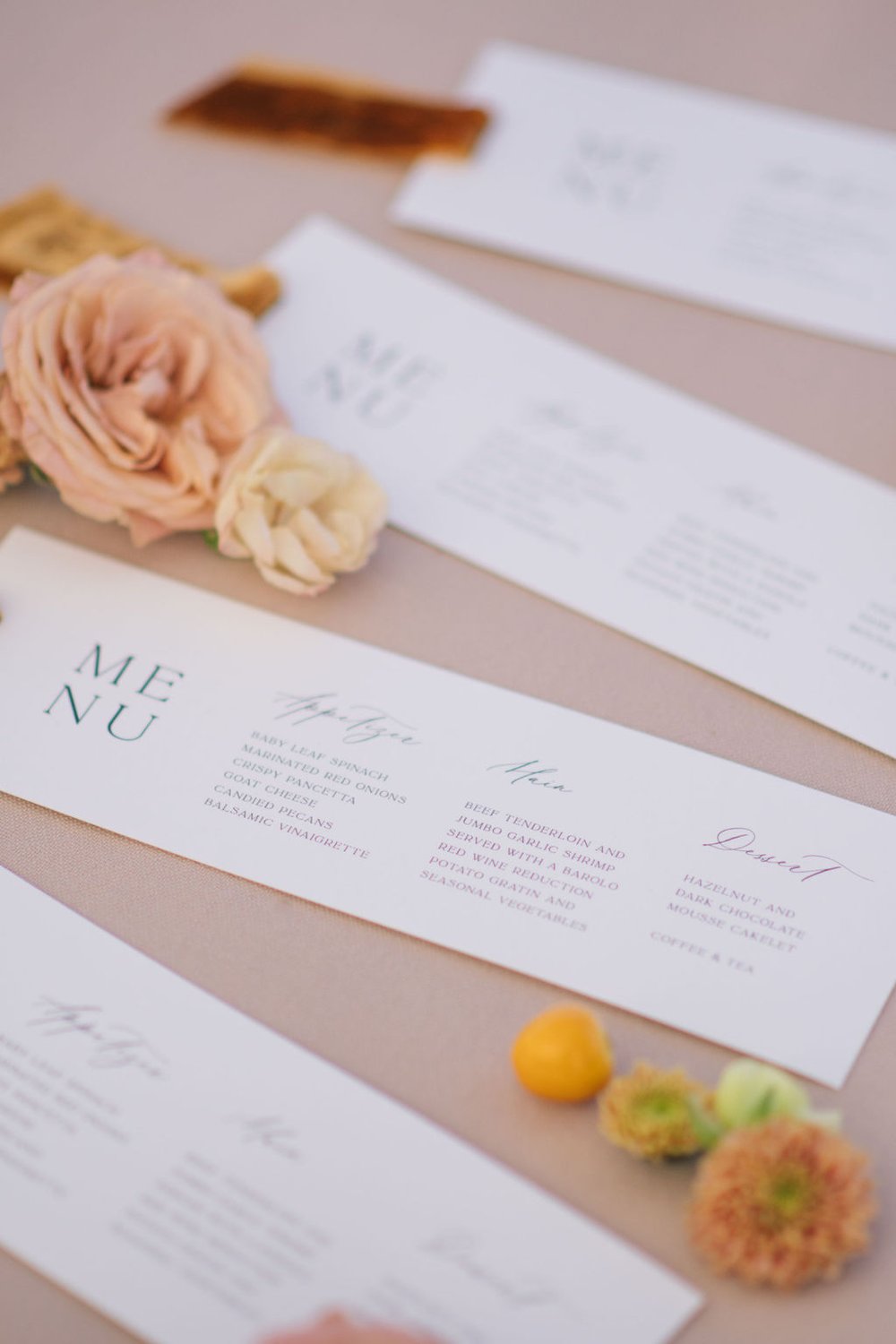 Modern style menu cards by Paper Palette.
