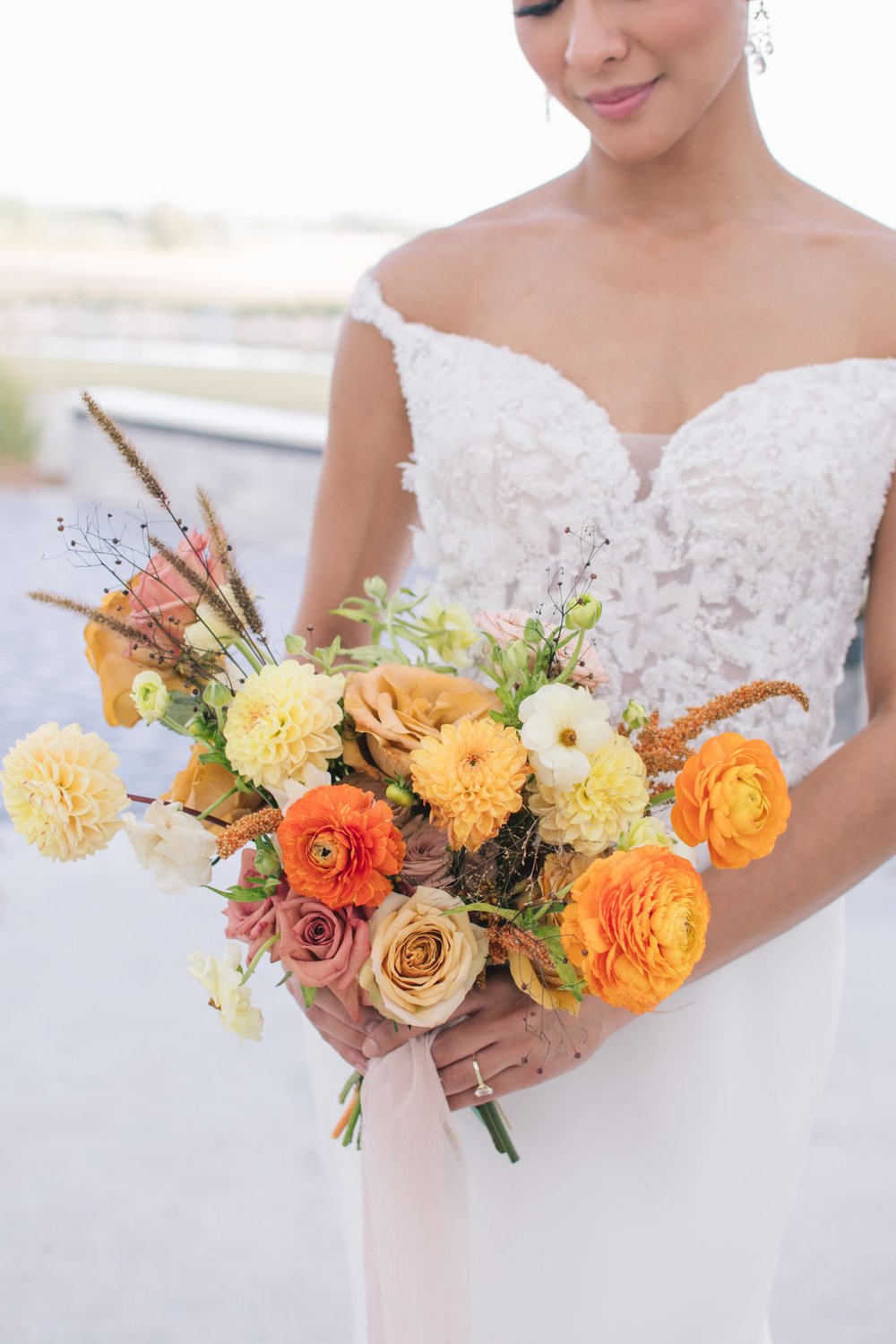Fall colour palette wedding bouquet by MacRose Design Co.