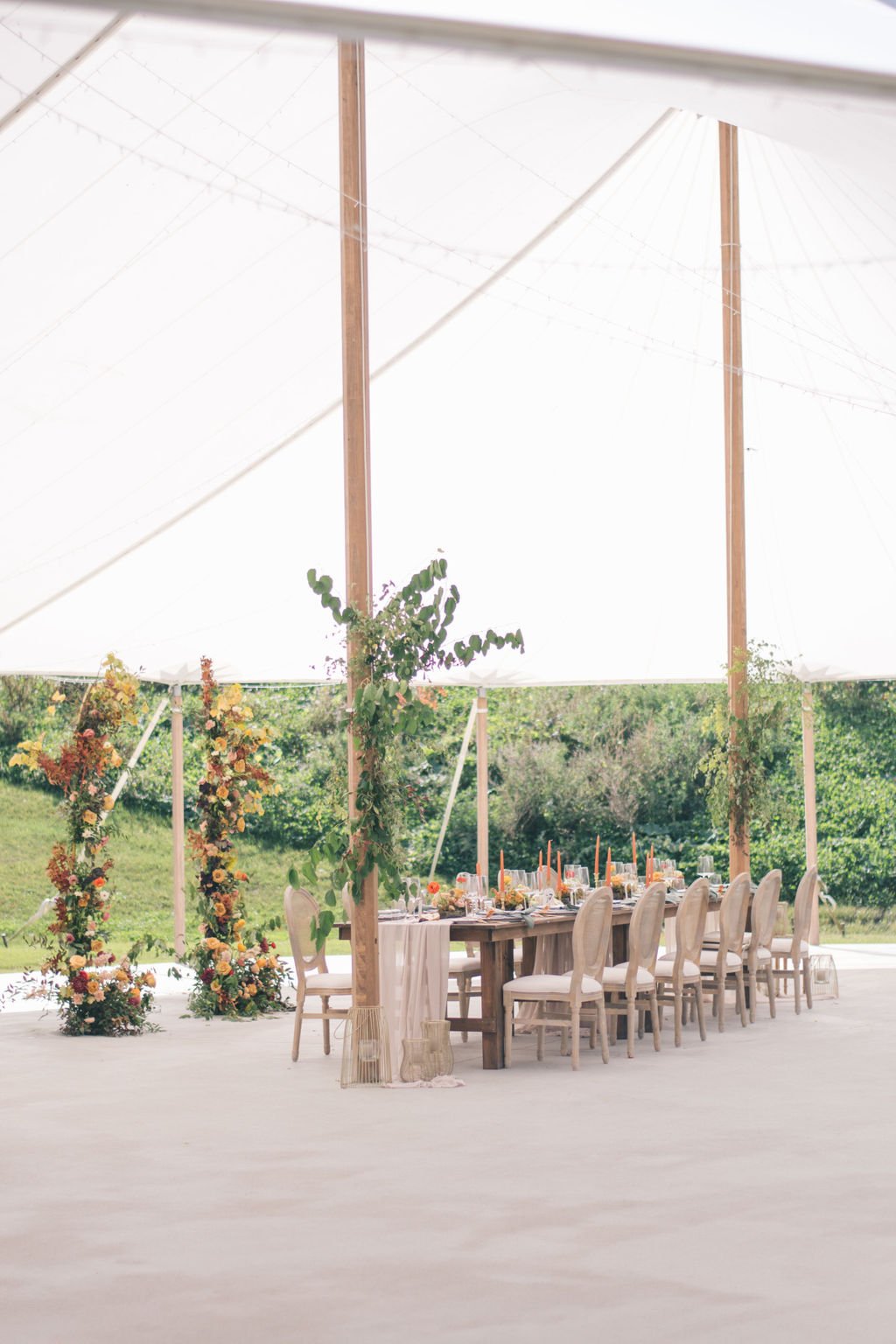 Sailcloth tent at Wakefield Estate for intimate wedding dinner.