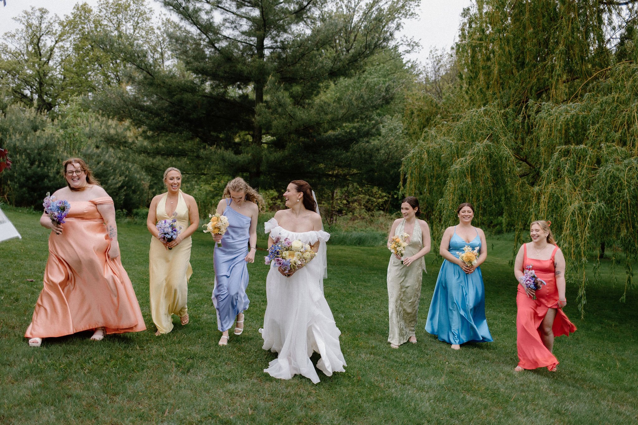  Colourful bridesmaids dresses. 