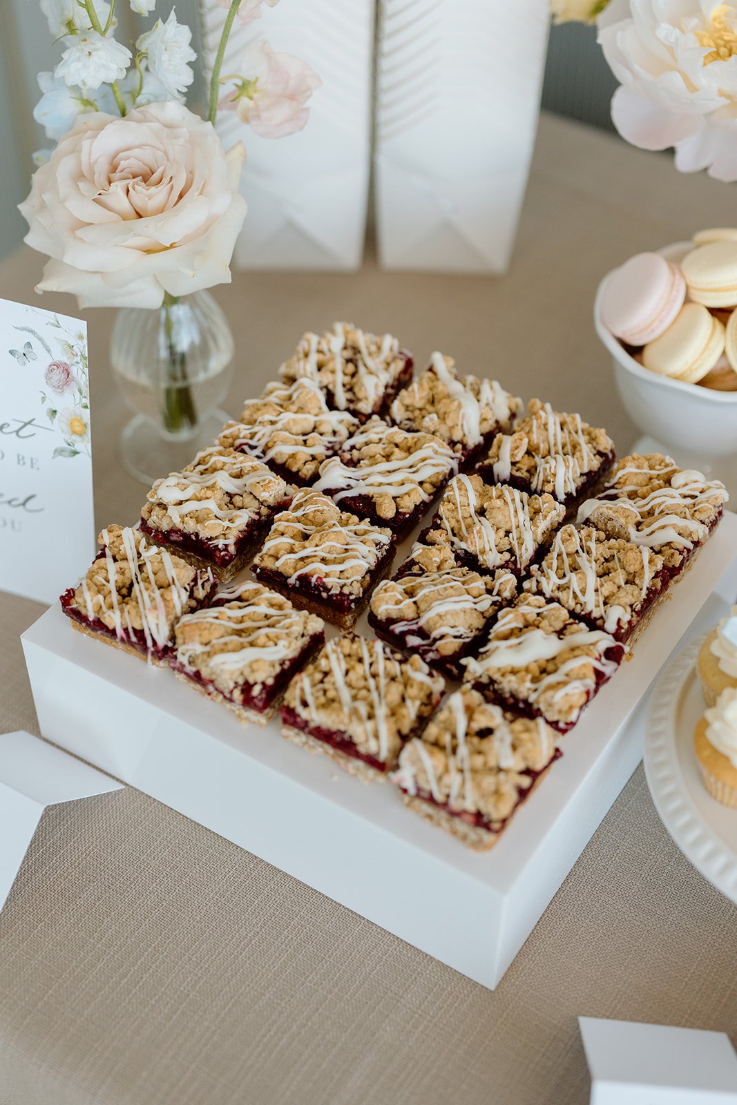  Elegant dessert bar inspiration for a bridal shower. We design custom sweet stations that coordinate perfectly with your event's theme and color palette. 