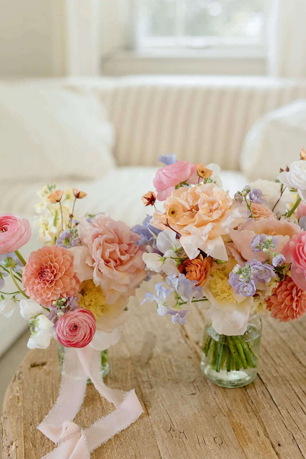 Colour summer palette is created into whimsical bouquets for the bride and her ladies. Created by Threads &amp; Blooms. 