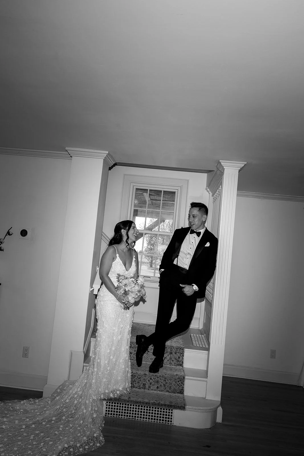  High fashion black and white wedding couple portrait by Paula Visco Photography. 