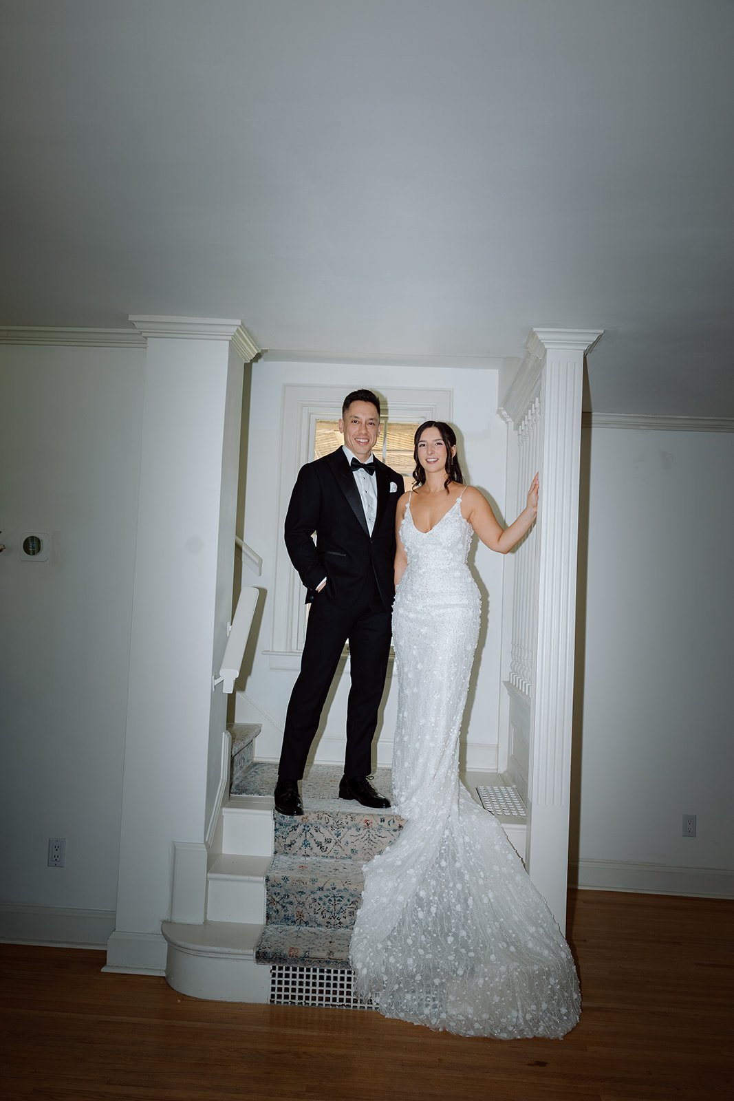  Black and white portrait of a bride and groom at a wedding venue in Niagara-on-the-Lake. 