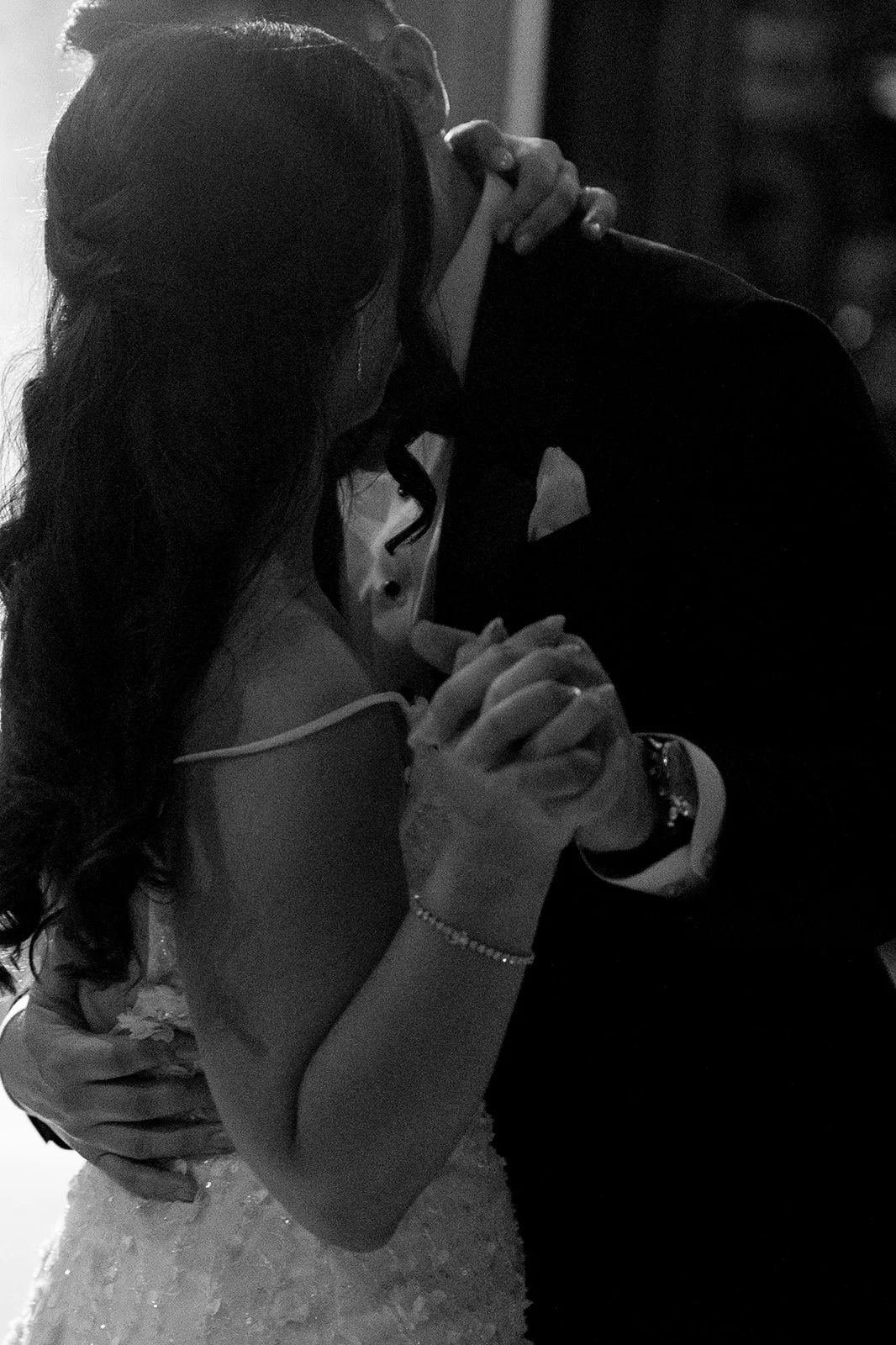  Intimate moment of the bride and groom during their first dance at The Hare Wine Co. 