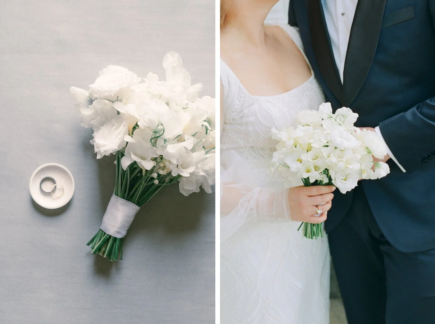 A small white posey bridal bouquet