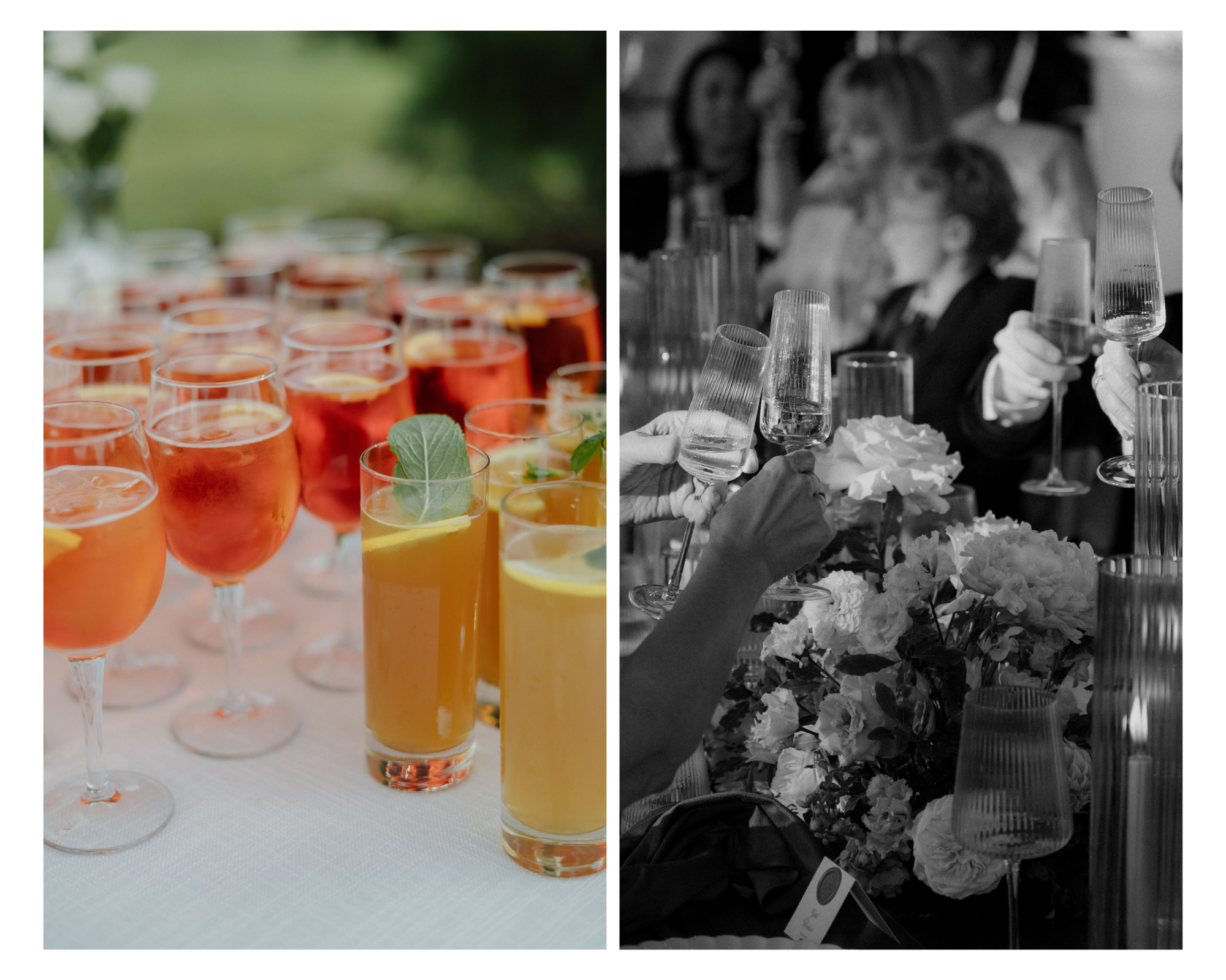 Wedding guests toast with floral-infused drinks