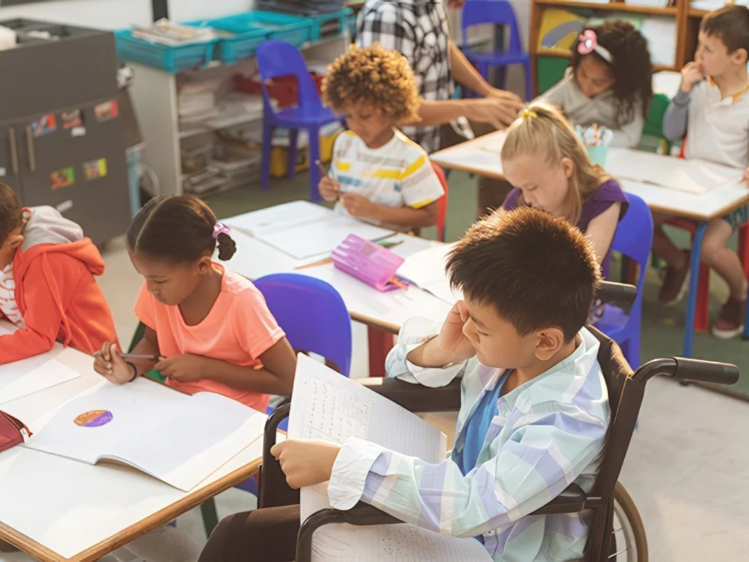 Teacher setting up a safe and quiet space for students to complete school climate surveys