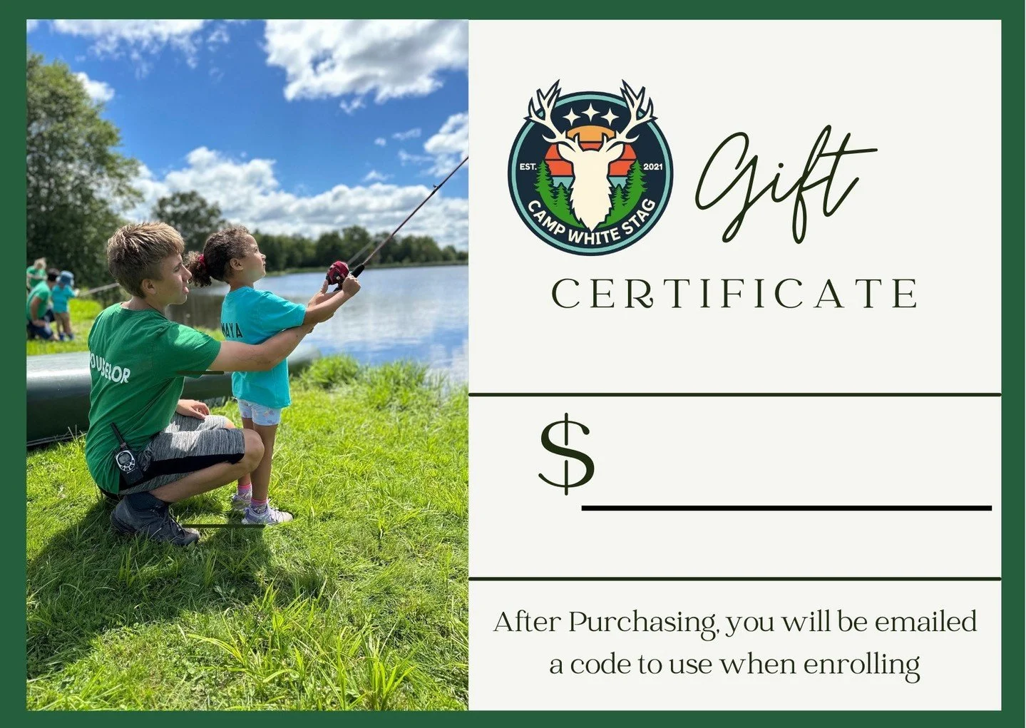 Give a gift that lasts long after the holidays 🎁🌿
This season, skip the stuff and give the gift of adventure, confidence, and unforgettable memories with a Camp White Stag Gift Card! Perfect for kids, grandkids, nieces, nephews &mdash; anyone who c