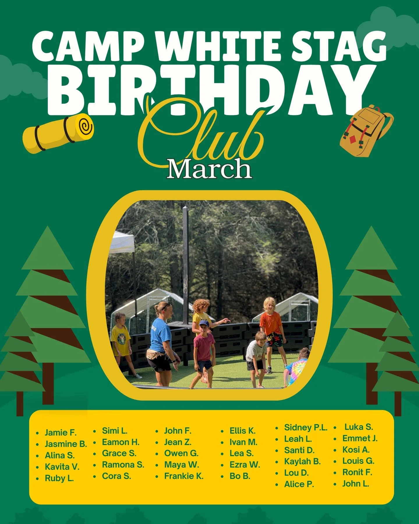 🎉💚 It&rsquo;s time for the Camp White Stag Birthday Club! 💚🎉

This month we&rsquo;re celebrating all of our campers with March birthdays 🌷🎂 We hope your day is filled with smiles, fun, and maybe even a little extra time outside 🌿✨
Happy Birthd
