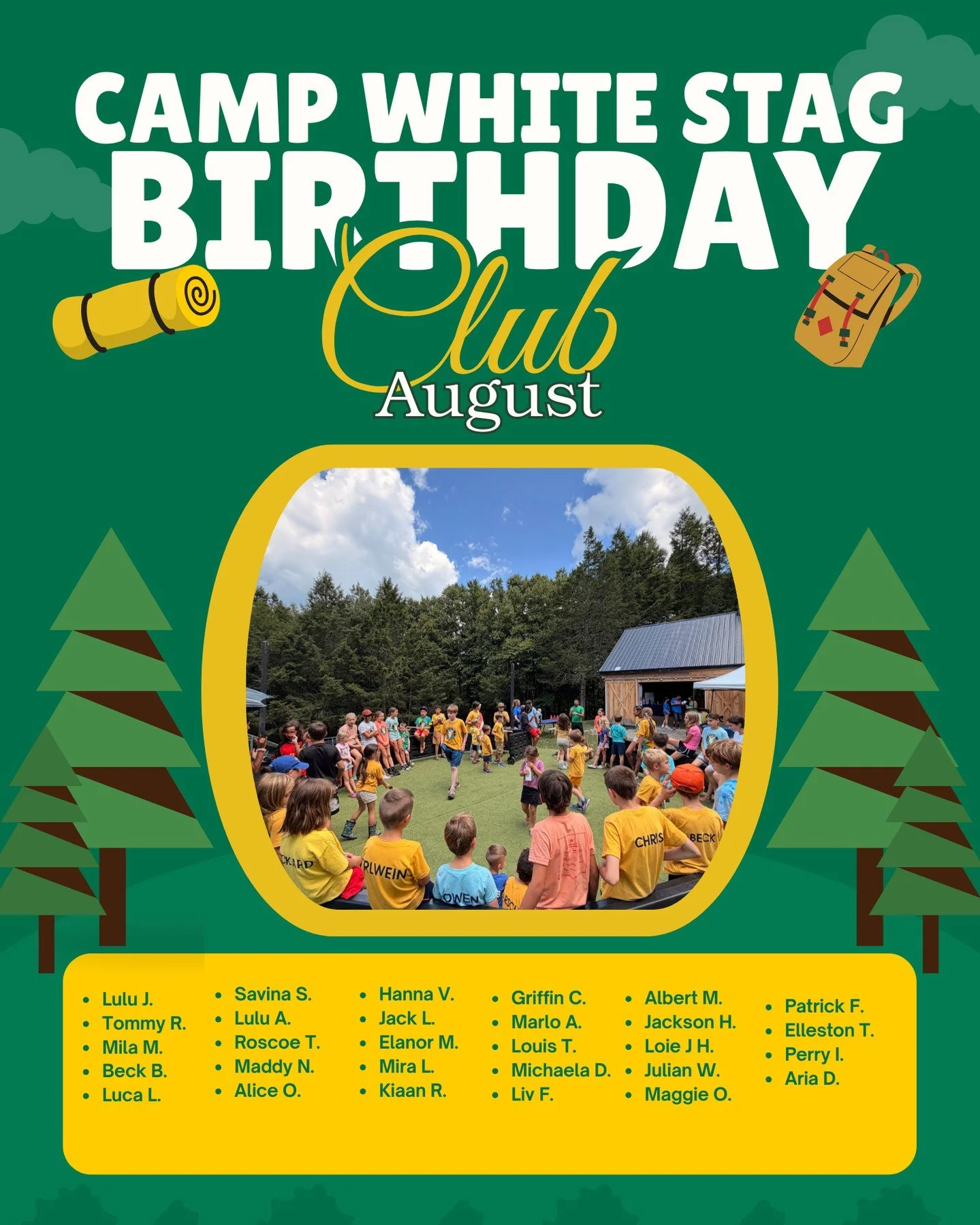 🎂💚 It&rsquo;s time for the Camp White Stag Birthday Club! 💚🎂

Happy Birthday to all of our campers celebrating August birthdays! 🥳☀️ We hope your day is filled with fun, laughter, and lots of smiles. 🌿✨

We&rsquo;re so happy you&rsquo;re part o