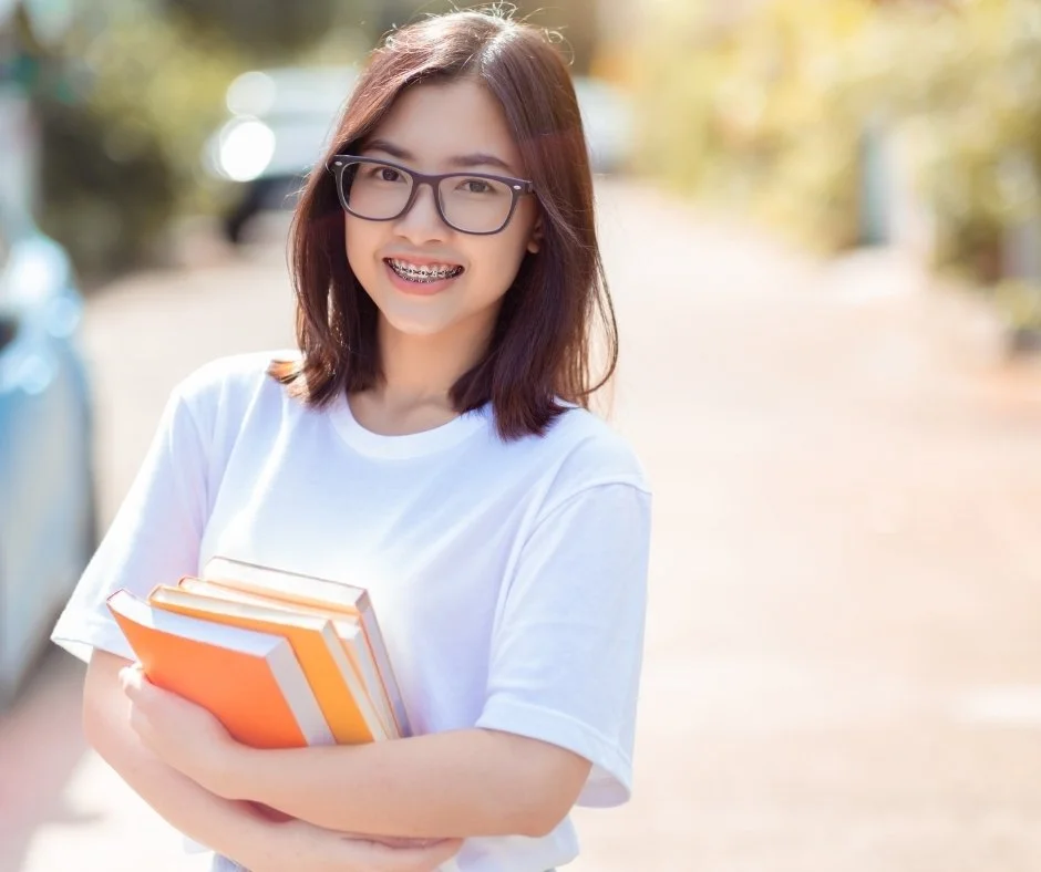 school girl with braces