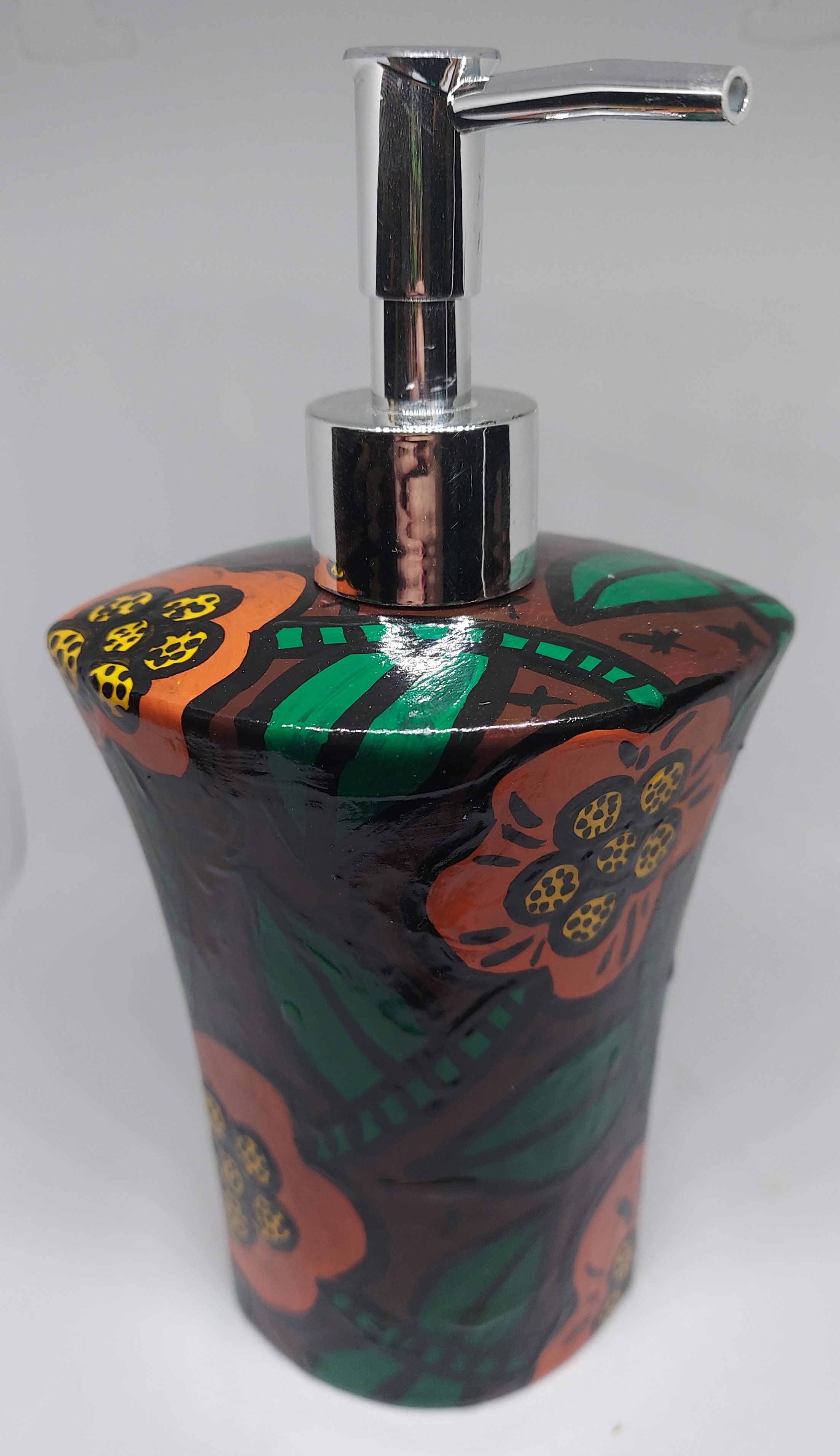 Hand-Painted Orange Floral Soap Dispenser