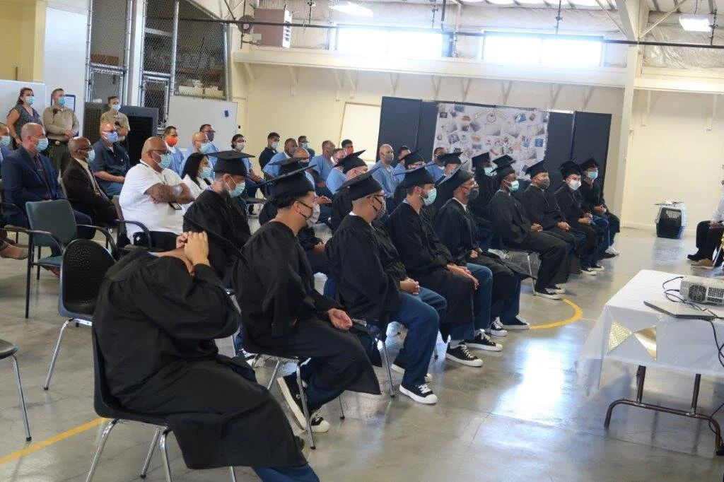 Graduates of the Junior Mentor Leadership Program received their diplomas at the June 3, 2021, graduation at Valley State Prison. (Photo courtesy of www.cdcr.ca.gov)
