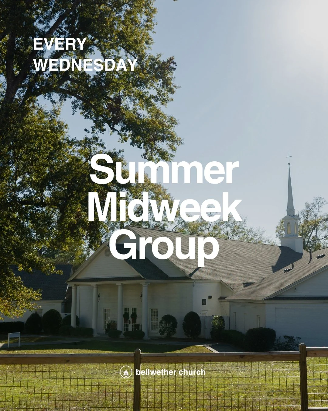 Summer Midweek Group starts tomorrow! Here's what you need to know:

5&ndash;6 PM | Fellowship on the Green Space or in the Student Room
(Bring a snack or dinner with you and come hang out!)

6 PM | Groups at Bellwether Sanctuary
↳ Large Group Worshi