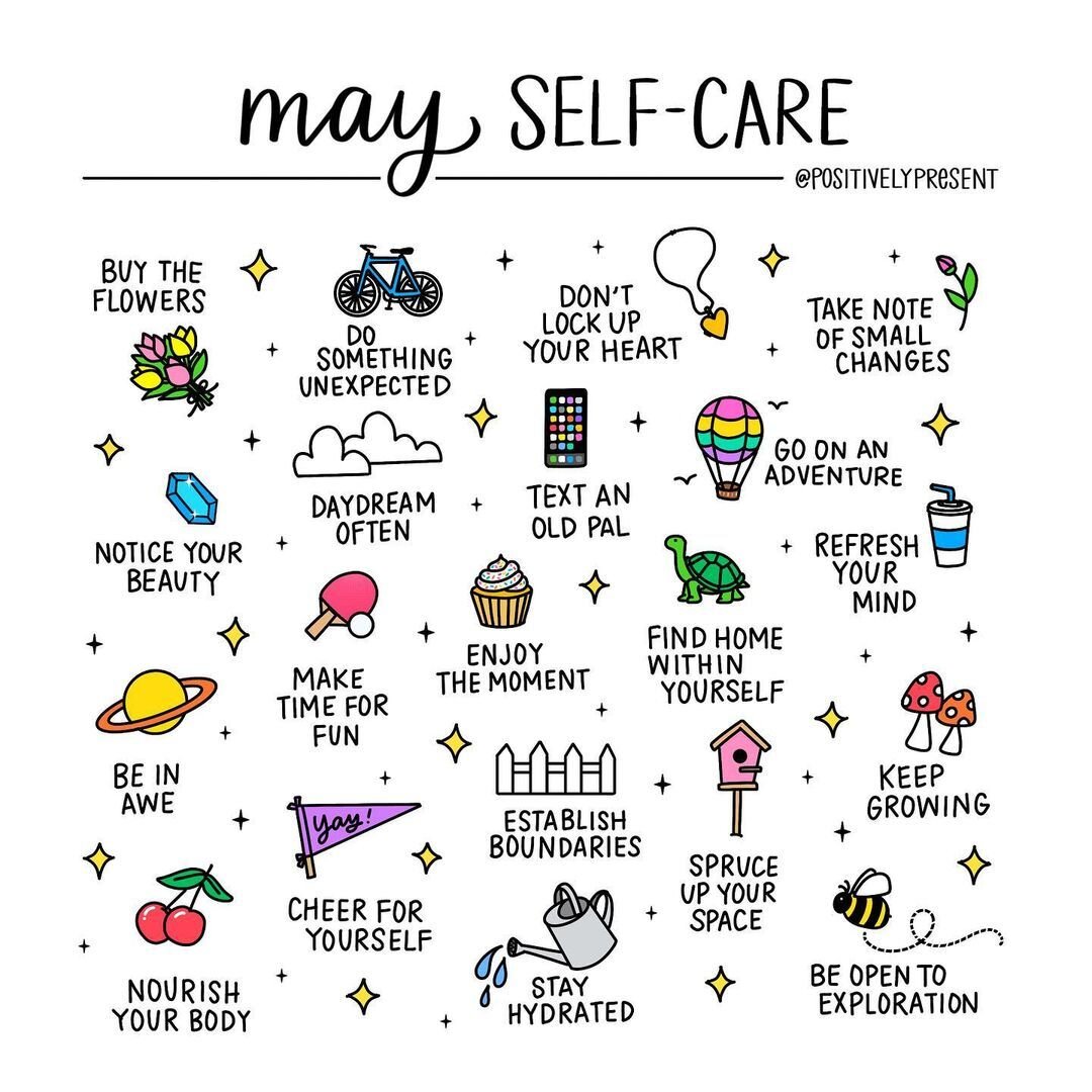 Some self-care suggestions for the month of May! Which one(s) do you think you&rsquo;ll try?

Repost from @positivelypresent

Please note this content is for entertainment and/or educational purposes only. This information is not meant to be a substi