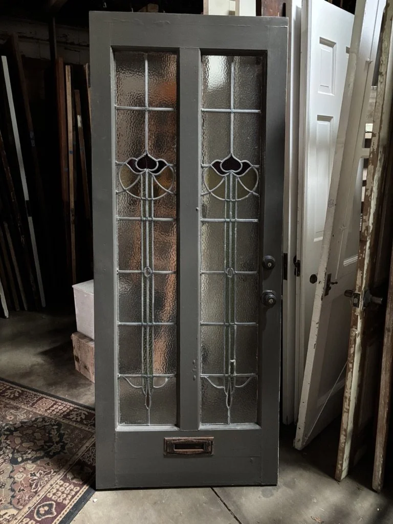 Entry door with double stained glass panels and mail slot, apprx 32 x 79
