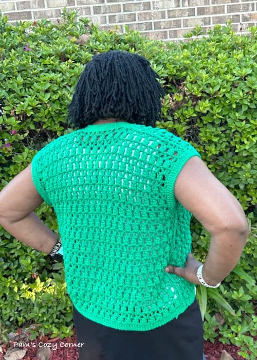 Dahlia Sleeveless Cardigan — Pams Cozy Corner Crochet and Knit Designer