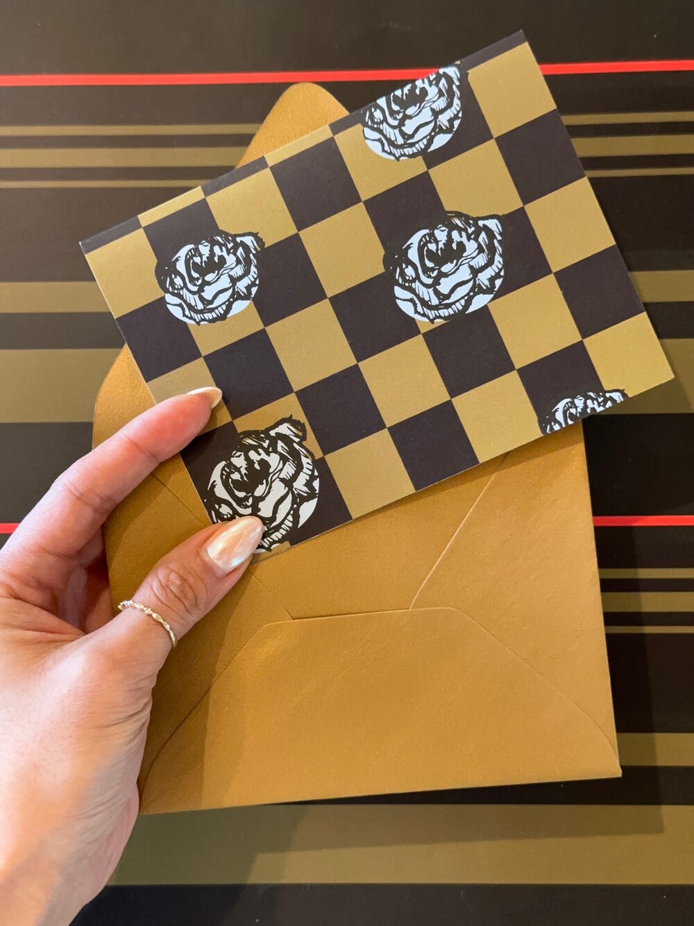 Crisp Olive™ Boutique— Double sided floral + striped wrapping paper