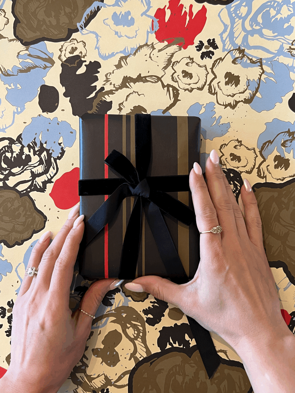 Crisp Olive™ Boutique— Double sided floral + striped wrapping paper