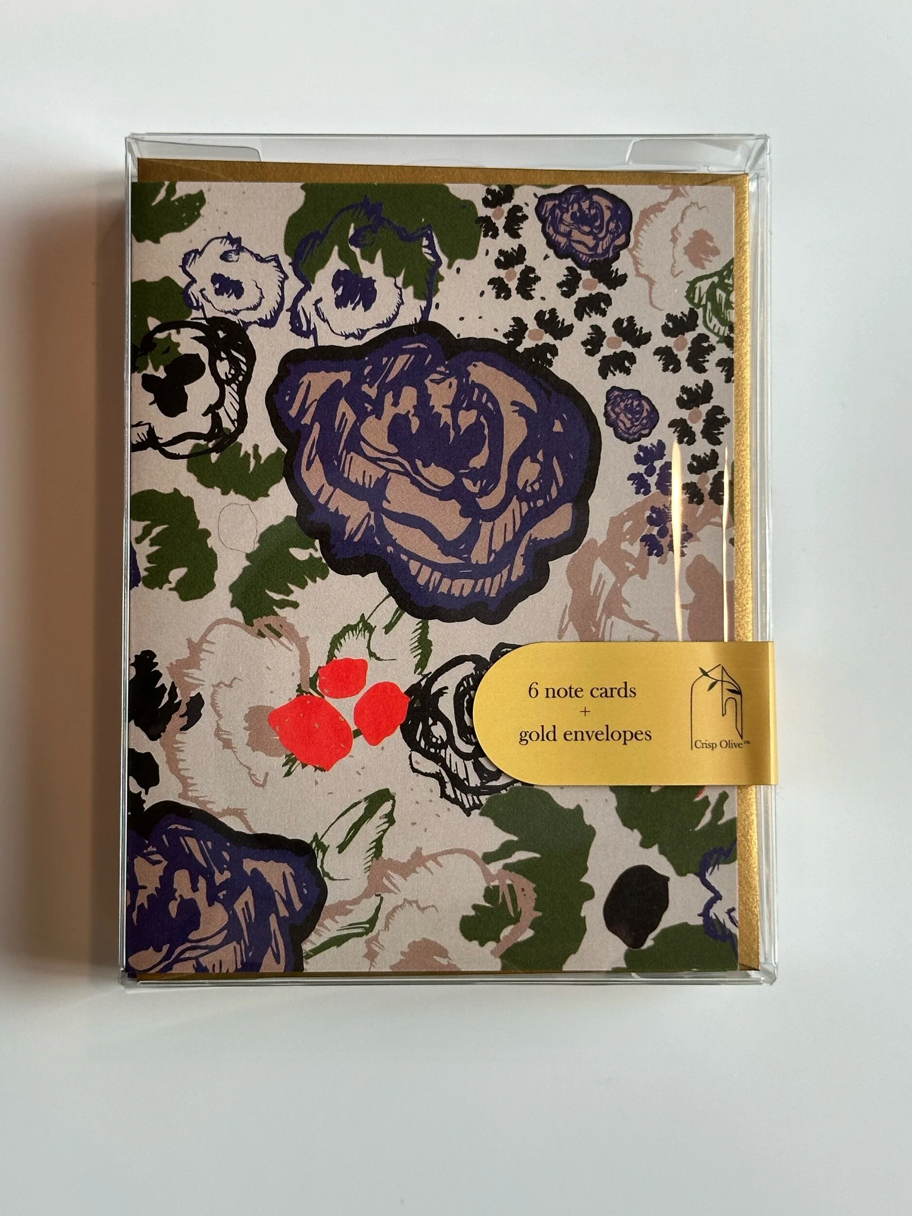 A gorgeous set of 6 floral note cards + antique gold envelopes - cards are blank inside with retro color palette - designed by Crisp Olive™ Studio. Matching rose wax seal stickers + gift wrap sheets