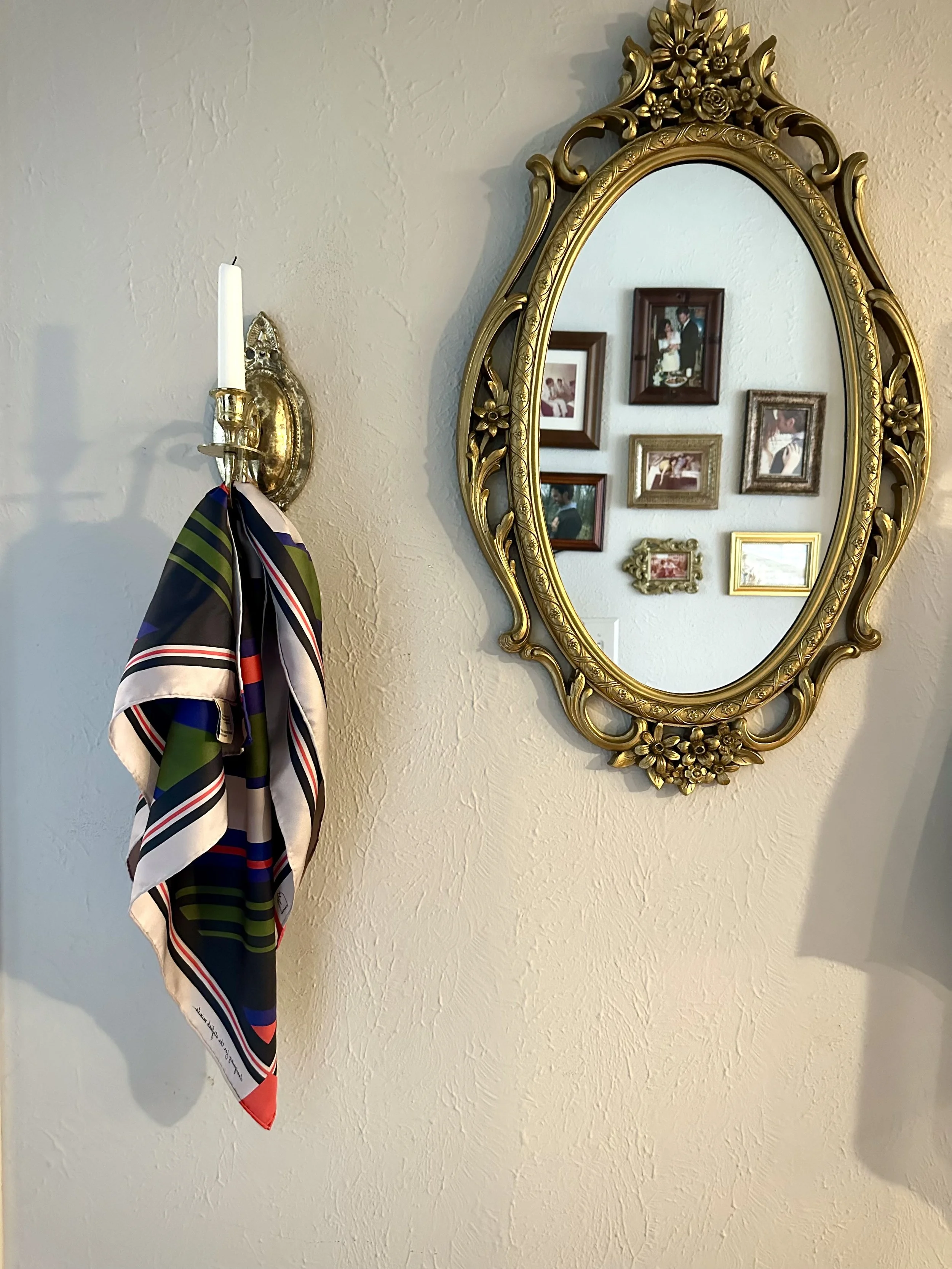 A pure silk scarf, an original designbu Crisp Olive™ Studio with sophisticated stripes ina gorgeous color combinations of bold red, deep gree, royal purple, classic black and proven creme neutrals.