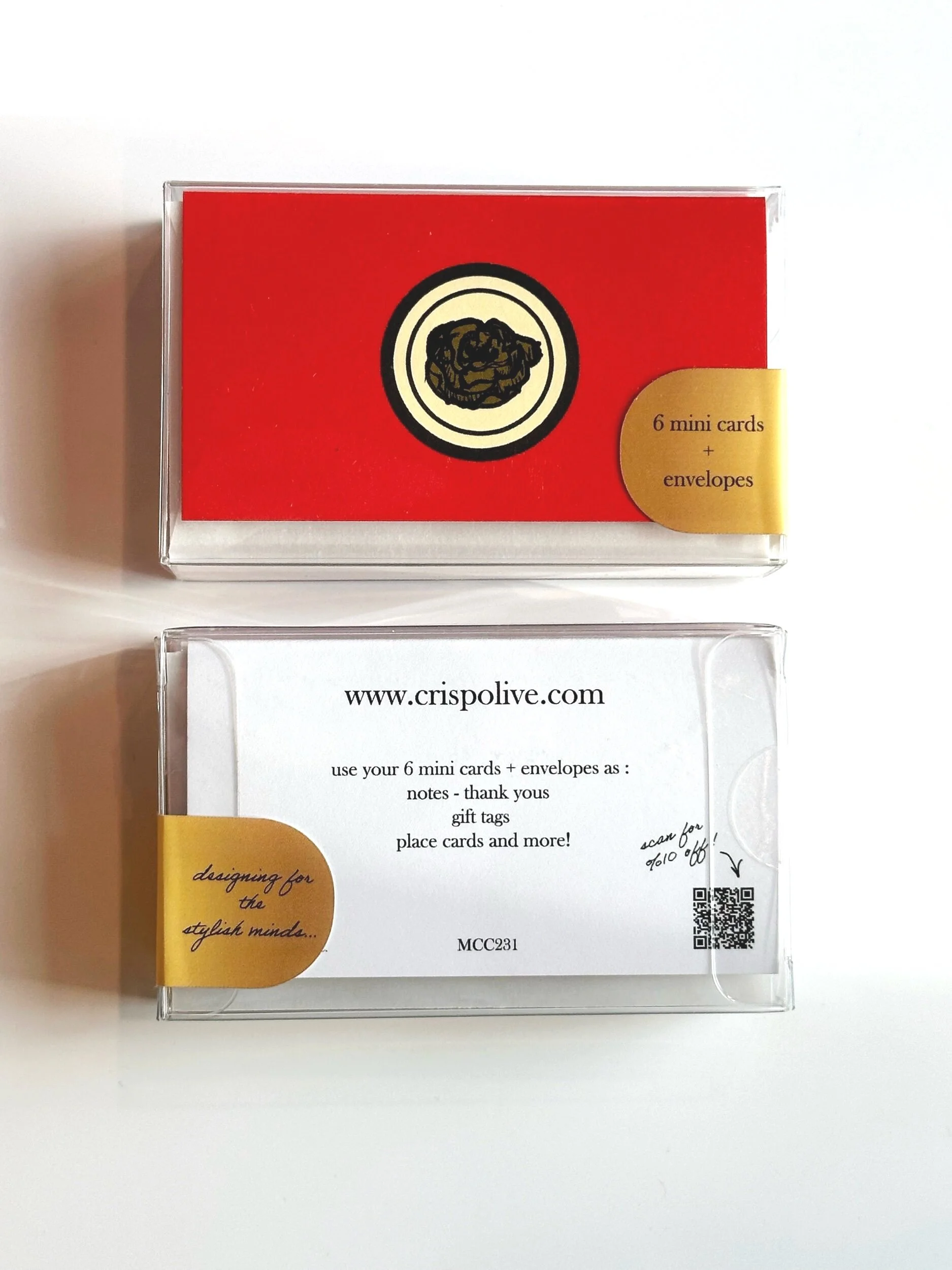 Crisp Olive™ in house designed mini cards. Find 6 unique business size cards to use as note cards, thank you notes, gift tags and place cards.
