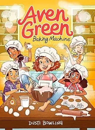 Illustrated book cover showing Aven, a girl with a limb difference, baking with friends.