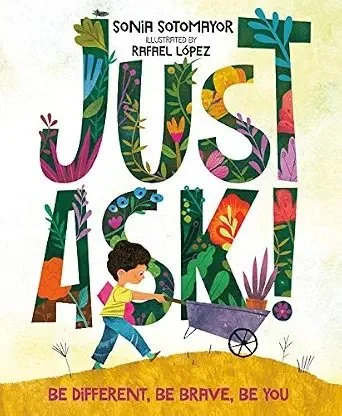 Illustrated book cover showing children with different abilities and mobility devices among colorful plants.