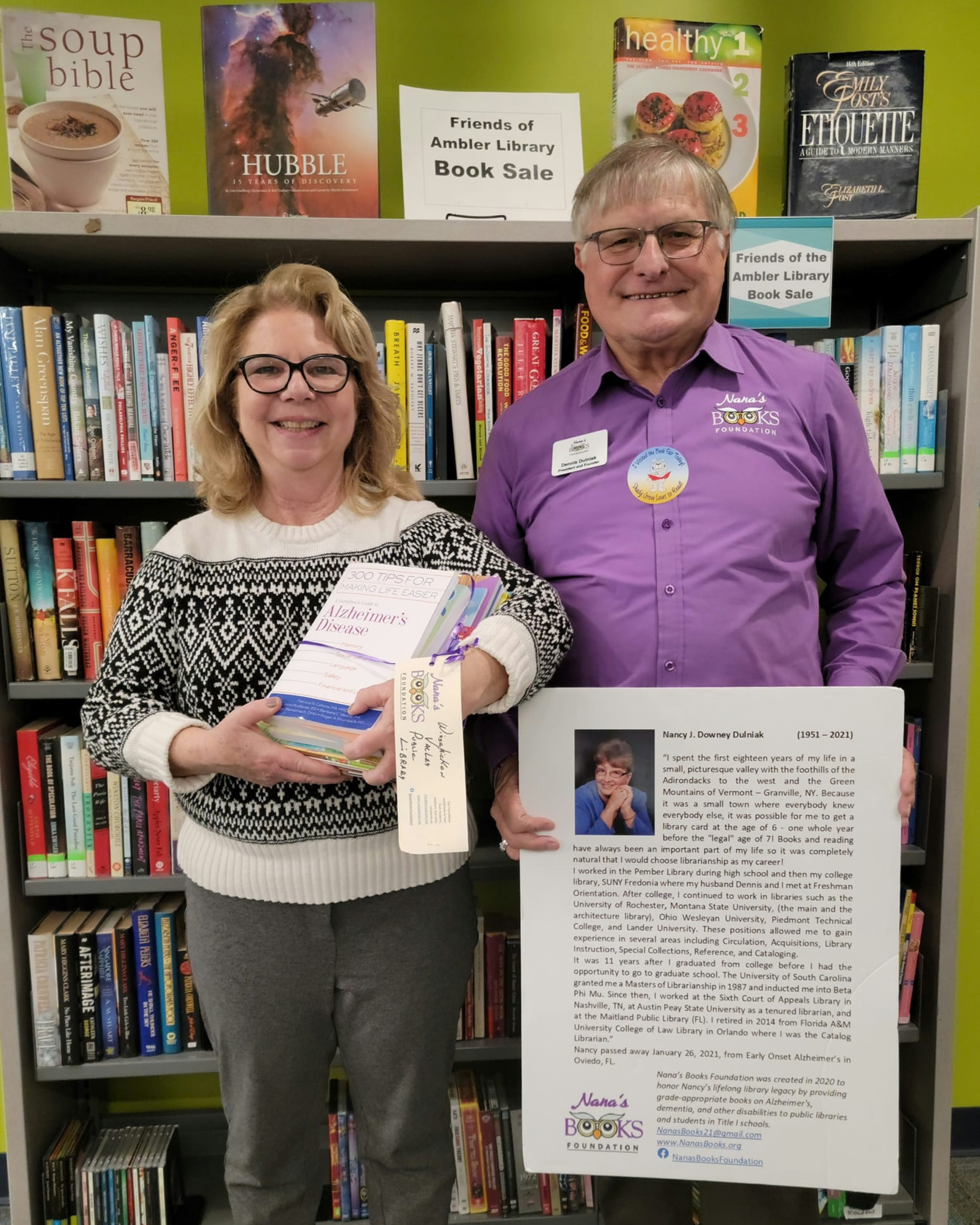 Dennis with Librarian Anne Hall, Missahickon Valley Public Library, Ambler