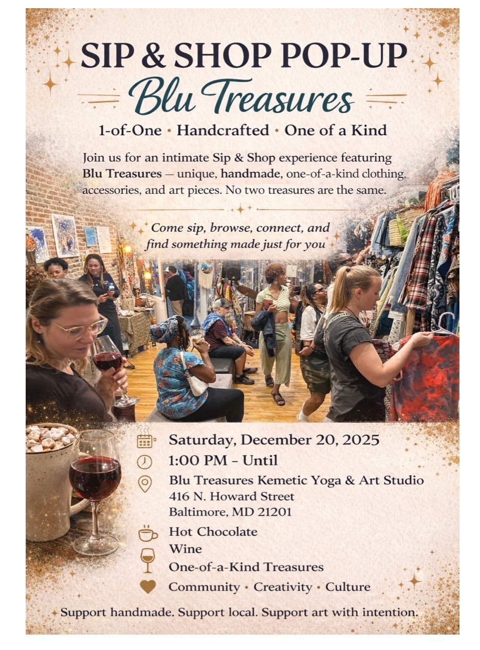 BLU TREASURES SIP &amp; SHOP POP UP @ Michele blu yoga &amp; art studio