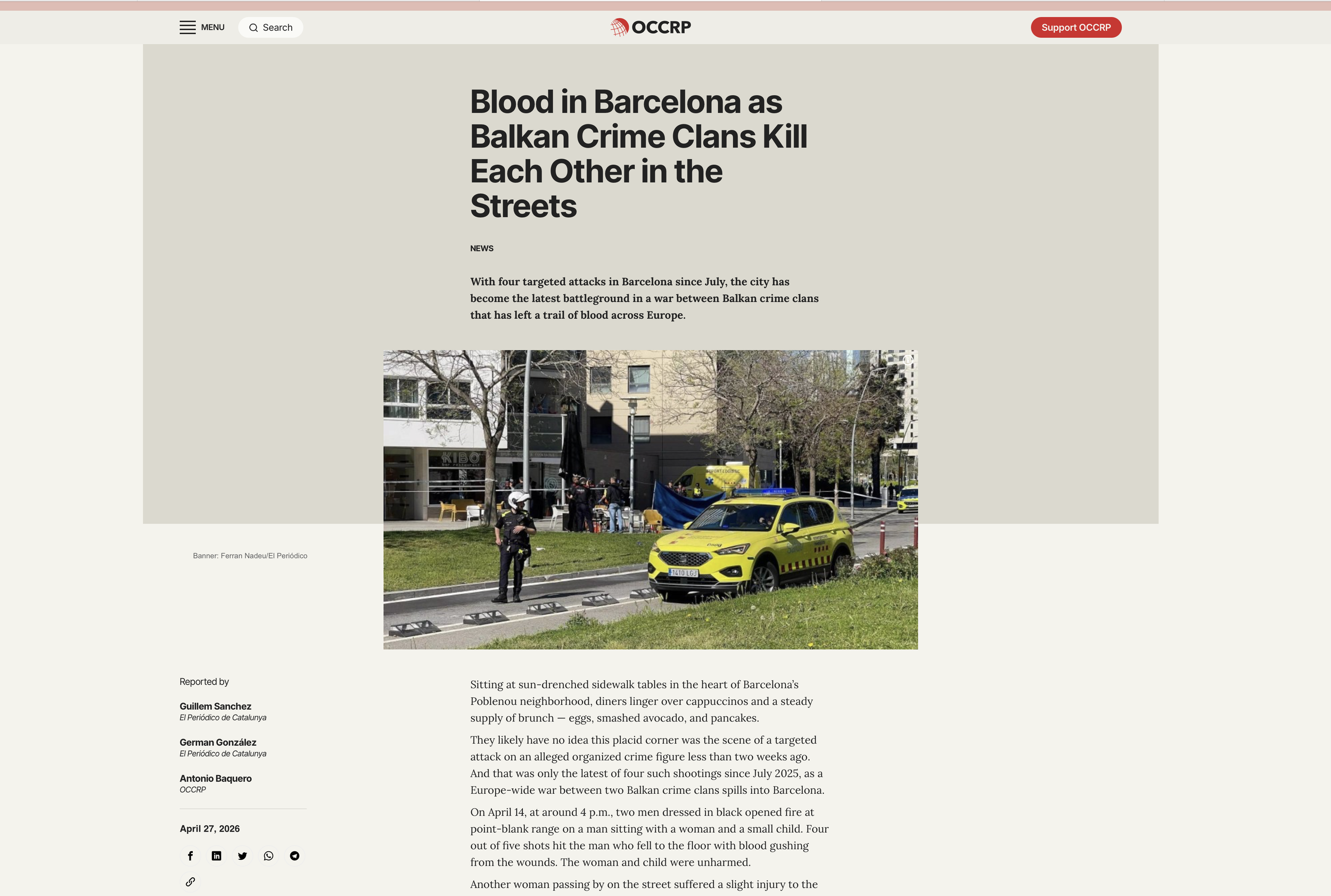 NEWS With four targeted attacks in Barcelona since July, the city has become the latest battleground in a war between Balkan crime clans that has left a trail of blood across Europe. Editing for OCCRP. 