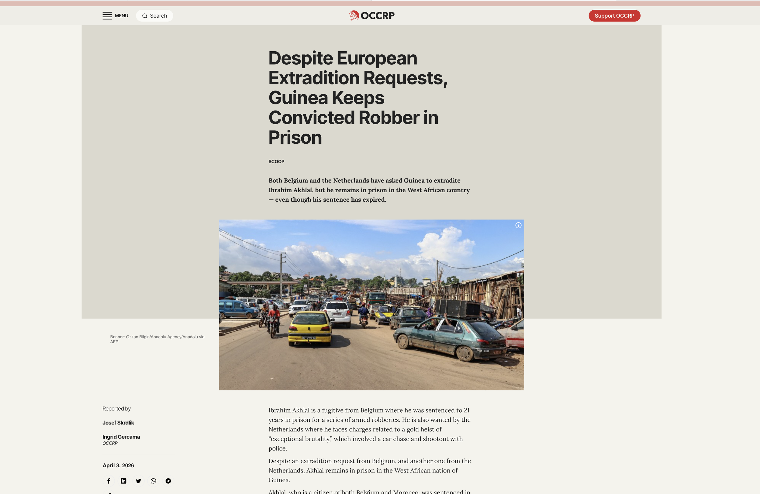 Scoop: Both Belgium and the Netherlands have asked Guinea to extradite Ibrahim Akhlal, but he remains in prison in the West African country — even though his sentence has expired. With Jeune Afrique and Le Lynx (Guinea), VRT News (Belgium). Reporting